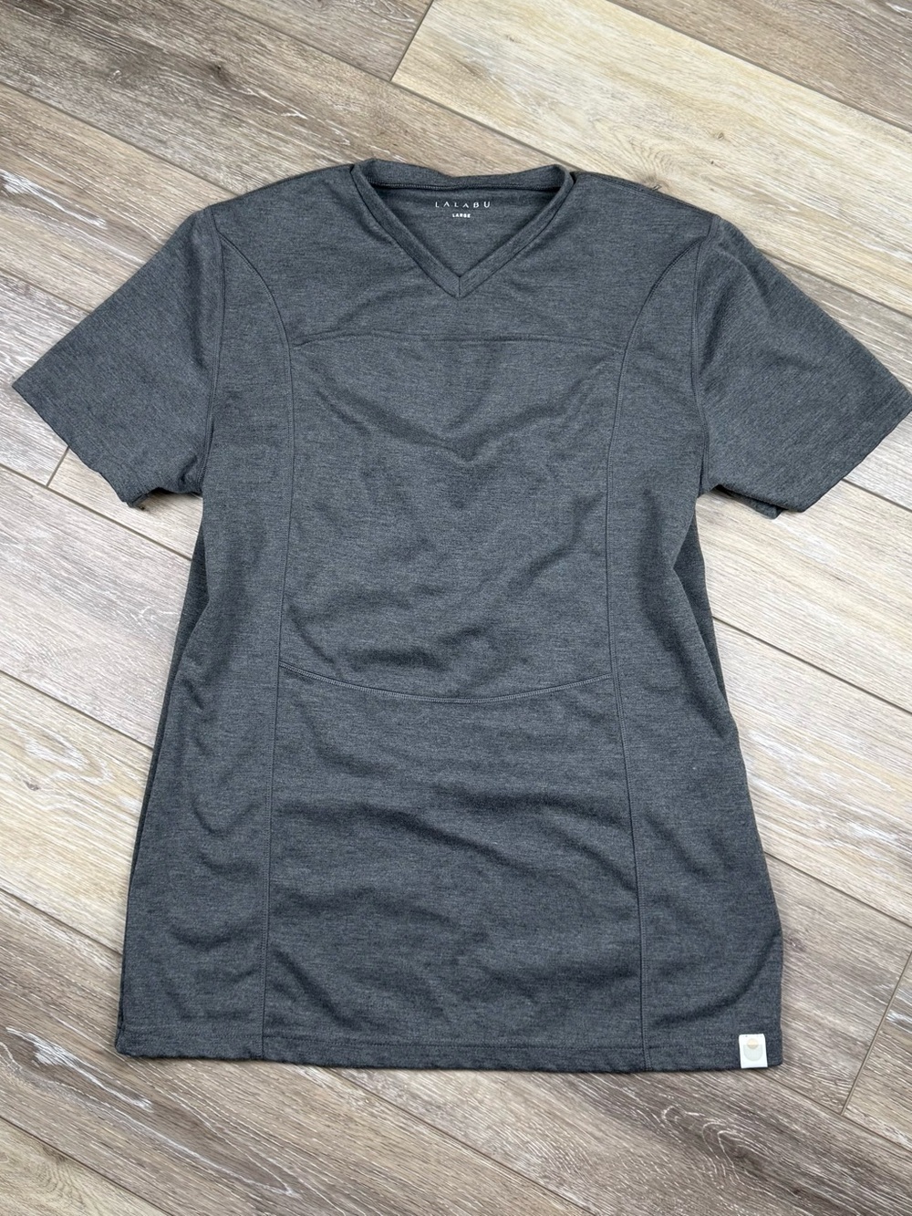 Lalabu Men's Charcoal Gray V-Neck Short Sleeve Shirt